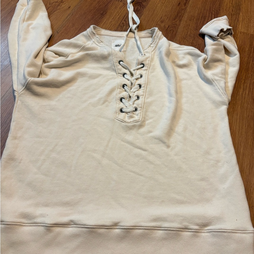 Aerie Cream Lace-Up Sweatshirt